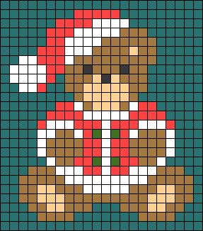 Alpha pattern #58620 | BraceletBook Christmas Bear Cross Stitch Pattern, Pixel Art Ideas Christmas, Christmas Pixel Art Easy, Winter Alpha Pattern, Pixel Christmas Art, Christmas Crochet Tapestry, Christmas Pixel Pattern, Pixel Art Pattern Christmas, Christmas Grid Pattern