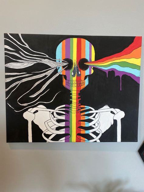 Half And Half Paintings, Grunge Painting Ideas On Canvas, Skeleton Painting, Neon Art Painting, Animal Canvas Paintings, Image Halloween, Black Canvas Paintings, Pop Art Drawing, Canvas Art Quotes