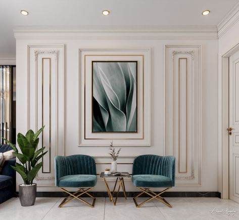 Neoclassical Reception Hall on Behance Neoclassic Interior, Classical Living Room, Neoclassical Interior Design, Art Deco Style Interior, Drawing Room Interior, Painted Wall Art, Classical Interior, Look Wallpaper, Neoclassical Interior