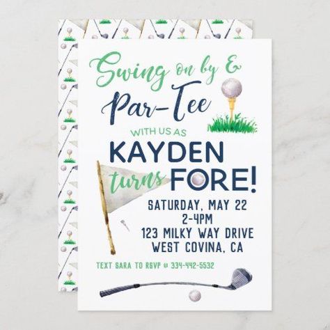 Golf Fourth Birthday, Hole In One Party, Golf Theme Party, Sports Birthday Invitations, Golf Birthday Party, Golf Party, Golf Theme, Golf Birthday, 40th Birthday Invitations