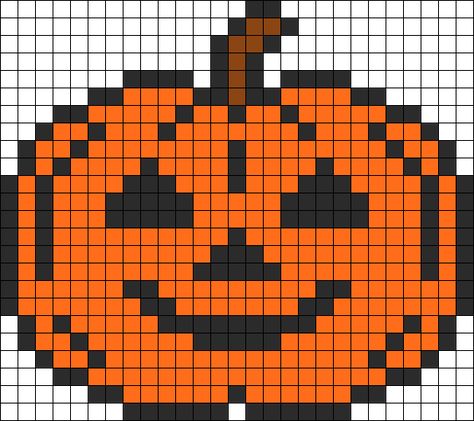 Halloween Pumkin Perler Bead Pattern | Bead Sprites | Holidays Fuse Bead Patterns Halloween Decorations Perler Beads, Pumpkin Knitting Chart, Perler Beads Halloween, Perler Halloween, Hama Beads Halloween, Halloween Perler, Chirstmas Decor, Halloween Cross Stitch Patterns, Adornos Halloween