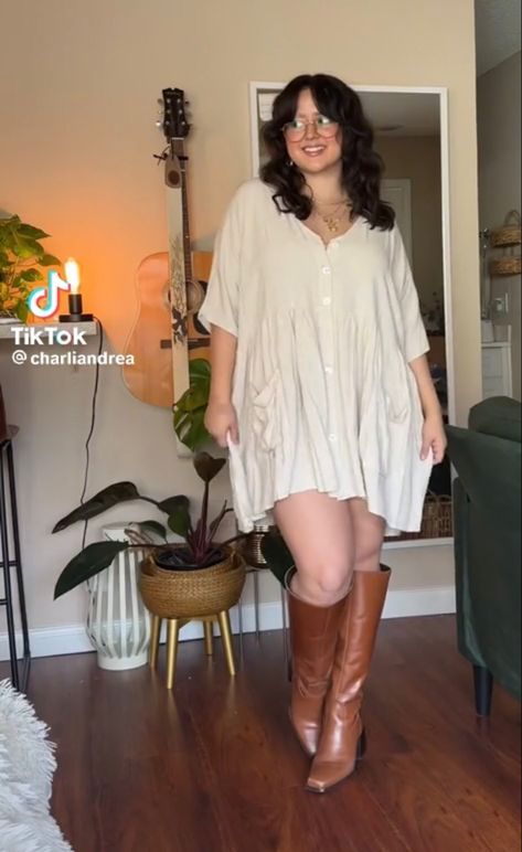 Plus Size Mini Dresses Casual, Mid Size Cottagecore Outfits, Cottage Core Aesthetic Outfit Plus Size, Cute Midsize Outfits Fall, Plus Size Fall Looks 2023, Plus Size Big Stomach Outfit, Plus Size Mini Dress, Casual Cottagecore Outfits Summer, Boho Outfits Midsize