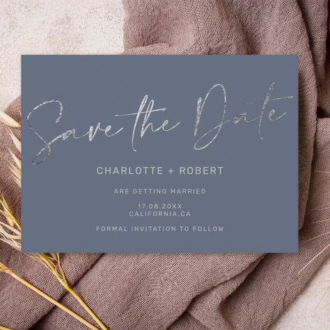 Blue Wedding Save The Date, Dusty Blue Wedding, Script Calligraphy, Simple Invitation, Dusty Blue Weddings, Save The Date Postcards, Formal Invitation, Wedding Save The Date, Affordable Wedding