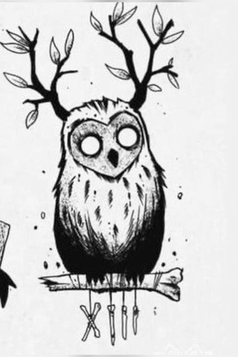 Pagan Art Drawings, Mythical Creatures Tattoo, Goth Tatoos, Creepy Tattoos, Owls Drawing, Dark Art Tattoo, Creature Drawings, Art Tattoos, Doodle Art Designs