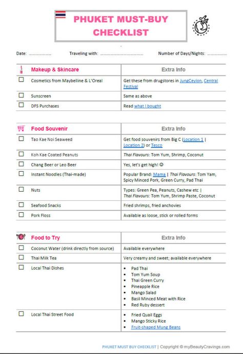 Free Printable Phuket Must-Buy Checklist » myBeautyCravings Phuket Itinerary, Bangkok Tourist, Phuket Airport, Bangkok Itinerary, Thailand Packing, Thailand Shopping, Bangkok Shopping, Thailand Tourist, Singapore Changi Airport