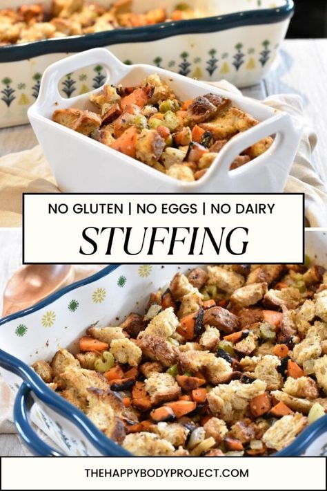 When it comes to holiday meals, gluten free stuffing is a must-have for those with dietary restrictions. This delicious, savory dish brings together toasted gluten free bread, sautéed vegetables, and rich seasonings, ensuring that everyone at your table can enjoy this classic side. With the addition of roasted sweet potatoes and a splash of sherry for depth, this stuffing is not just an alternative—it’s a standout. Gluten Free Vegetarian Stuffing, Gluten Free Dairy Free Stuffing, Egg Free Stuffing, Savory Gluten Free, Meals Gluten Free, Vegetarian Stuffing, Gluten Free Stuffing, Holiday Side Dish, Gluten Free Egg Free