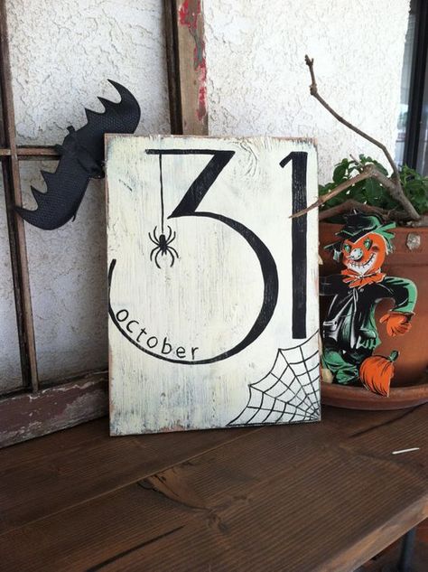 Halloween Date, Classy Halloween Decor, Halloween Decor Diy, Etsy Halloween, Classy Halloween, Halloween Mantle, Halloween Fest, Hand Painted Wooden Signs, Diy Halloween Decor