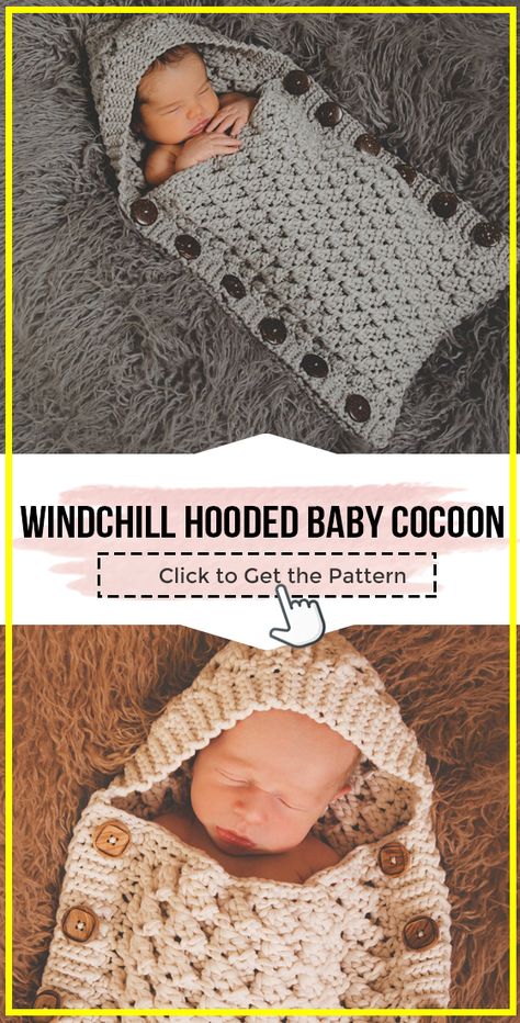 crochet Windchill Hooded Button Up Baby Cocoon easy pattern - easy crochet baby-cocoon pattern for beginners Baby Overalls Pattern, Crochet Baby Sleeping Bag, Crochet Swaddle, Crochet Baby Cocoon Pattern, Baby Cocoon Pattern, Baby Slaapzakken, Crochet Cocoon, Crochet Baby Cocoon, Baby Cocoon