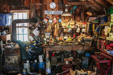 Messy Garage Interior by Raymond Forbes Beautiful Americana Photography #AmericanaPhotography #vintagephotography #Americanaphotographyinspiration #Americanaphotographyroadtrips #americanapictures #creativephotographyinspiration #photographyaesthetic #beautifulphotography Messy Garage, Americana Aesthetic, Residential Garage, Messy House, Garage Interior, Parking Garage, Garage Workshop, Learning Photography, Vintage Photography