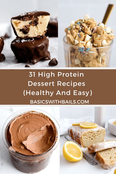 31 High Protein Dessert Recipes (Healthy And Easy) Protein Dessert Ideas, Healthy Protein Sweet Treats, Dessert Recipes Protein, Nutritious Dessert Recipes, Meal Prep Dessert Healthy, Basics With Bails, Whey Protein Dessert Recipes, High Protein Quick Dessert, High Protein Oreo Fluff