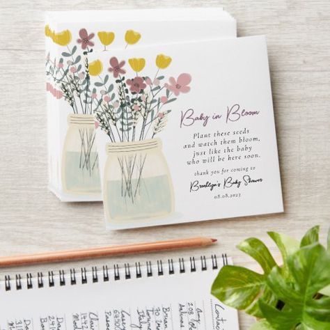 $1.05 | Baby in Bloom Baby Shower Seed Packet Favor #baby in bloom, baby shower favor, baby shower seed packet, wildflowers, simple, pretty, personalized seed packet envelopes, mason jar, watercolor Angel Baby Shower, Baby Shower Snacks, Seed Packets Favors, Seed Favors, Wildflower Baby Shower, Baby In Bloom, Bloom Baby, Twins Baby Shower