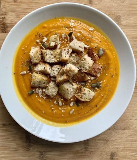 Sweet Potato And Carrot Soup, Potato And Carrot Soup, Sweet Potato And Carrot, Pumpkin Sweet Potato, Soup Comfort, Pork Schnitzel, Roasted Butternut Squash Soup, Potato Onion, Potato Vegetable