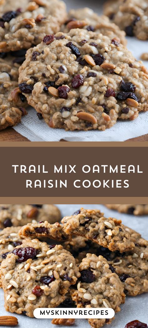 Elevate your cookie game with these Trail Mix Oatmeal Raisin Cookies! 🍪💫 Packed with wholesome oats, sweet raisins, and a medley of nuts, seeds, and dried fruits, these cookies are a delightful twist on the classic favorite. Bake up a batch and take your taste buds on a delicious adventure! #CookieRecipes #TrailMixCookies #myskinnyrecipes Daycare Snacks, Paleo Biscuits, Cheese Cookies Recipe, Coconut Almonds, Cream Cheese Cookie Recipe, Trail Mix Cookies, Cookies Chewy, Easy Cookie Recipe, Paleo Brownies