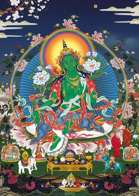 Green Tara Mantra, Tibetan Tattoo, Tara Goddess, Tibet Art, Buddhist Symbols, Buddha Art Painting, Tibetan Art, Green Tara, Thai Art