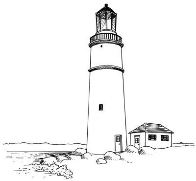 Simple Light House Drawing, How To Draw A Lighthouse Step By Step, How To Draw Ship, How To Draw A Lighthouse, How To Draw Buildings, Light House Drawing, Draw A Lighthouse, Lighthouse Drawings, Draw Buildings