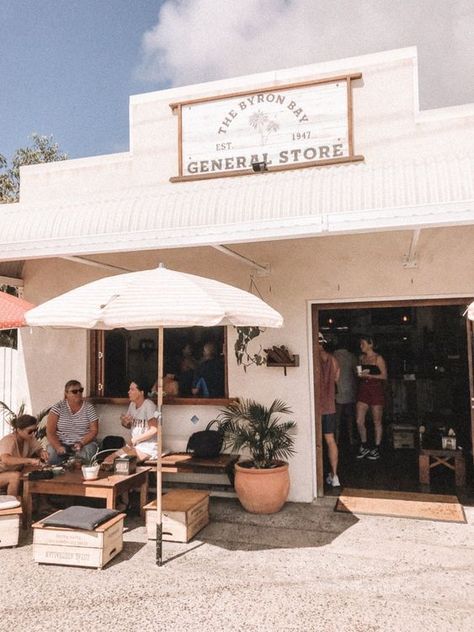 The Farm Byron Bay, General Store Aesthetic, Byron Bohemian, Vintage Crates, Beach Cafe, Byron Bay Australia, Cute Cafe, Visit Australia, Beach Umbrella