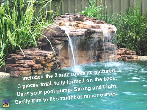 Pool Waterfall Diy, Pool Rock Waterfall, Pool Waterfall Landscaping, Grotto Waterfall, Swimming Pool Fountains, Swimming Pool Waterfall, Diy Waterfall, Pool Ideas On A Budget, Pool Kits