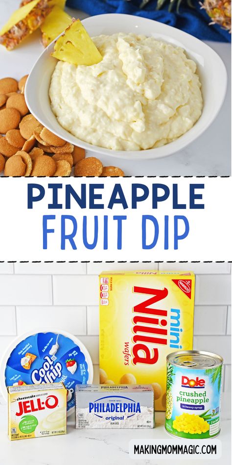 This easy pineapple dip recipe makes a delicious dessert dip for Summer. A great dip for cookies, and fruit, or to eat by the spoonful, if you ask us! Cream Cheese Cool Whip Fruit Dip, Camping Dips Recipes, Quick And Easy Sides For A Party, Pineapple Fluff Recipe Cream Cheese, Pineapple Fruit Dip, Pineapple Cream Cheese Spread, Dip For Cookies, Pineapple Cream Cheese Dip, Cool Whip Dip