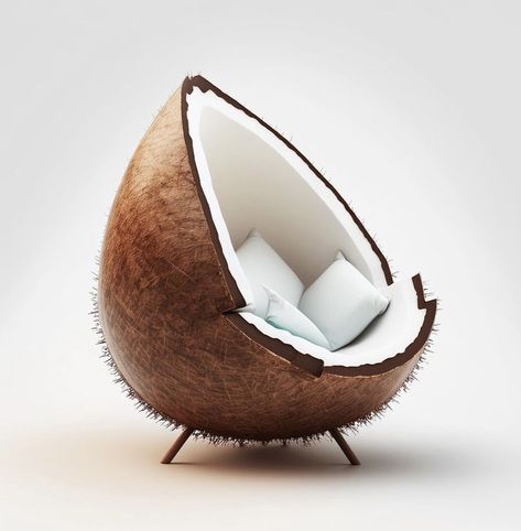 Creative Furniture Ideas, Coconut Chair, Futuristic Interior Design, Accessories Living Room, Weird Furniture, Smoothie Shop, Amazing Furniture, Fantasy Furniture, Accessories Aesthetic