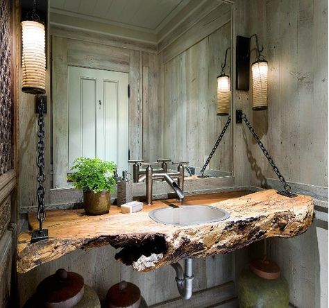 Wood log for your bathroom sink #Bathroom, #Sink, #Wood Rustic Bathroom Designs, Rustic Bathrooms, Wood Vanity, Rustic Bathroom, Style At Home, Beautiful Bathrooms, Interior Ideas, Design Case, Log Homes