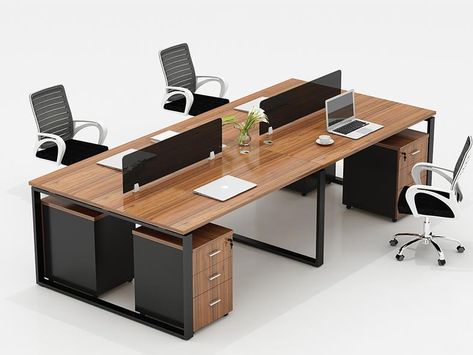 Modern Work Stations Office, 4 Person Workstation, 4 Person Office Layout, Office Desk Designs Business, Workstation Table Design, Work Stations Office Design Modern, Office Workstations Design, Workstation Office Workspace, Open Office Workstations