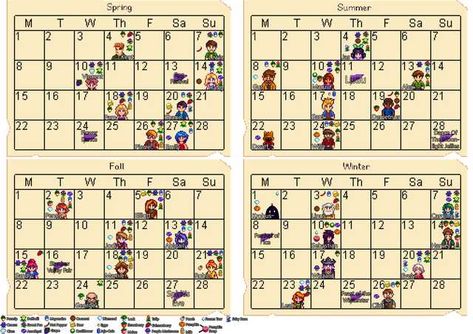 stardew guides - Imgur Stardew Calendar, Stardew Valley Schedule, Stardew Valley Guides, Stardew Valley Gift Guide, Stardew Valley Notion, Stardew Valley Calendar, Stardew Guide, Stardew Valley Guide, Stardew Farms