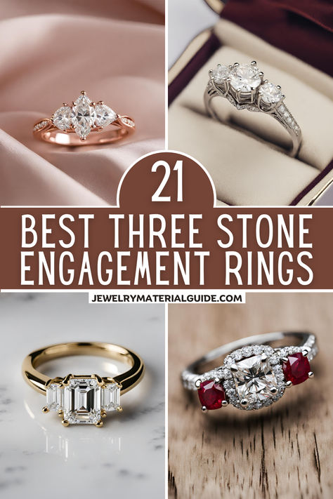 Explore 21 distinct three-stone engagement rings! From classic designs to modern twists, there's something for every style. Click to discover more! Rings With Gemstones, Ring Upgrade, Rings Promise, Three Stone Diamond Ring, Cushion Diamond, Ring Stand, Three Stone Engagement, Three Stone Engagement Rings, Stone Engagement Rings