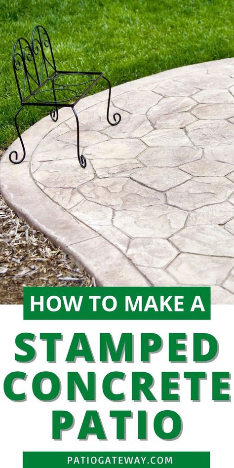 Stamped Concrete Patio With Grill, Stamping Concrete Diy, Diy Stamped Concrete Patio, Pressed Concrete Patio, Patio Cement Ideas, Patio Concrete Floor Ideas, Concrete Stamped Patios, Stamped Sidewalk, Poured Concrete Patio Ideas