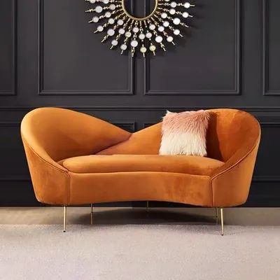 63" Velvet Curved Sofa Small 2-Seater Sofa with Curve Back Upholstery in Orange Small Curved Sofa, Trendy Sofas, Latest Sofa Designs, Orange Sofa, Sofas For Small Spaces, Living Room Orange, Sofa Set Designs, Beautiful Sofas, Curved Sofa