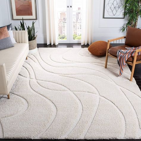 Amazon.com: SAFAVIEH Florida Shag Collection 6'7" Square Cream / Cream SG471 Abstract Wave Non-Shedding Living Room Bedroom Dining Room Entryway Plush 1.2-inch Thick Area Rug : Home & Kitchen Pink Beige White Living Room, Cute Fuzzy Bedroom Rugs, Makeup Room Area Rug, Cream Soft Area Rug, Thomasville Bali Shag Rug, Big Rugs Living Room Overstock, Home Office Layout Furniture Placement Rugs, Pink Grey Cream Living Room, Where To Put Shag Rug In Bedroom