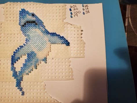 Great white shark artkal fuse bead minis shades of blue Shark Pearler Beads, Sea Creature Perler Bead Patterns, Painting Perler Beads, Shark Perler Beads, Perler Bead Shark, Shark Perler Bead Pattern, Melt Beads Patterns, Melty Bead Patterns, Pearl Beads Pattern