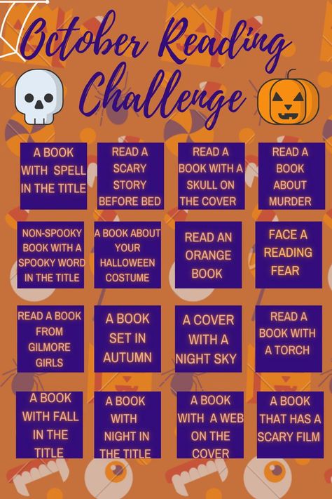 That's right- its spooky season everyone. I love halloween but I also find that I wait too late to get in the spirit and end up missing out on all the fun. That's why this year, especially with everything going on in the world, I really want to appreciate October by getting in the mood.… Halloween Reading Challenge, October Reading Challenge, Autumn Reading List, Reading Prompts, Its Spooky Season, Book Bingo, October Reading, Halloween Reading, I Love Halloween