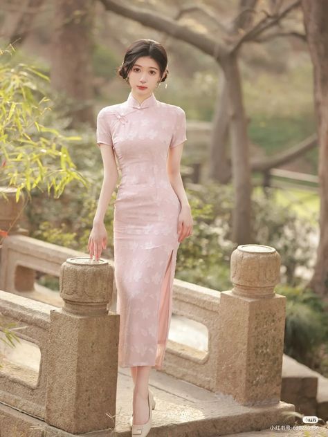 Chinese Collar Dress, Pink Cheongsam, Vietnam Dress, Ancient Chinese Dress, Chinese Style Dress, Qipao Cheongsam, Chinese Collar, Hanfu Dress, Chinese Dress