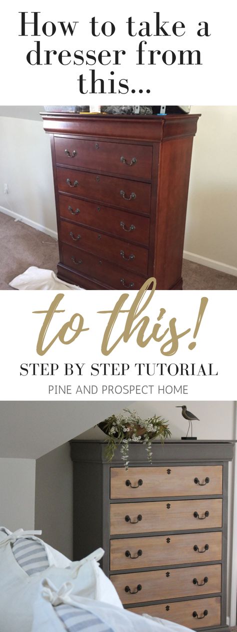 Dresser makeover using gray paint with raw wood drawer fronts Cheap Furniture Makeover, Diy Dresser Makeover, Dressers Makeover, Diy Dresser, Diy Furniture Renovation, Furniture Rehab, Painted Dresser, Dresser Makeover, Furniture Renovation