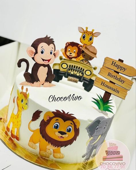 Safari Cake Design, 3rd Birthday Cakes For Boys, Zoo Cake Topper, Zoo Birthday Cake, Safari Birthday Cake, 1st Birthday Cake Designs, Cake Decorating Basics, Baby Cake Design, Zoo Cake