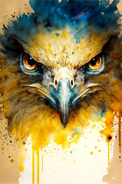 Eagle Watercolor Art Digital Download Blue and Gold Art Birdlife Print Downloadable - Etsy Australia Blue And Gold Artwork, Watercolor Art Birds, Eagle Paintings, Animals To Paint, Manly Art, Watercolor Eagle, Blue And Gold Art, Collage Decoupage, Eagle Artwork