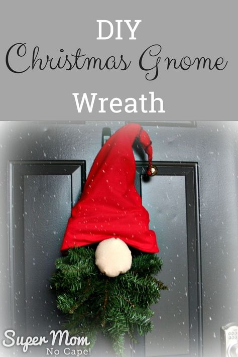 Make this adorable Christmas Gnome Wreath to hang on your front door this holiday season. He's super easy to make with these step-by-step instructions and lots of detailed photos. #DIYChristmasdecor #wreaths #gnomes Diy Gnome Christmas Decor, Dollar Tree Gnome Wreath, Gnome Christmas Wreaths, Christmas Gnome Door Decoration, Gnomes Crafts Diy, Christmas Gnome Wreath, Gnome Wreath, Christmas Simple, Making Bows