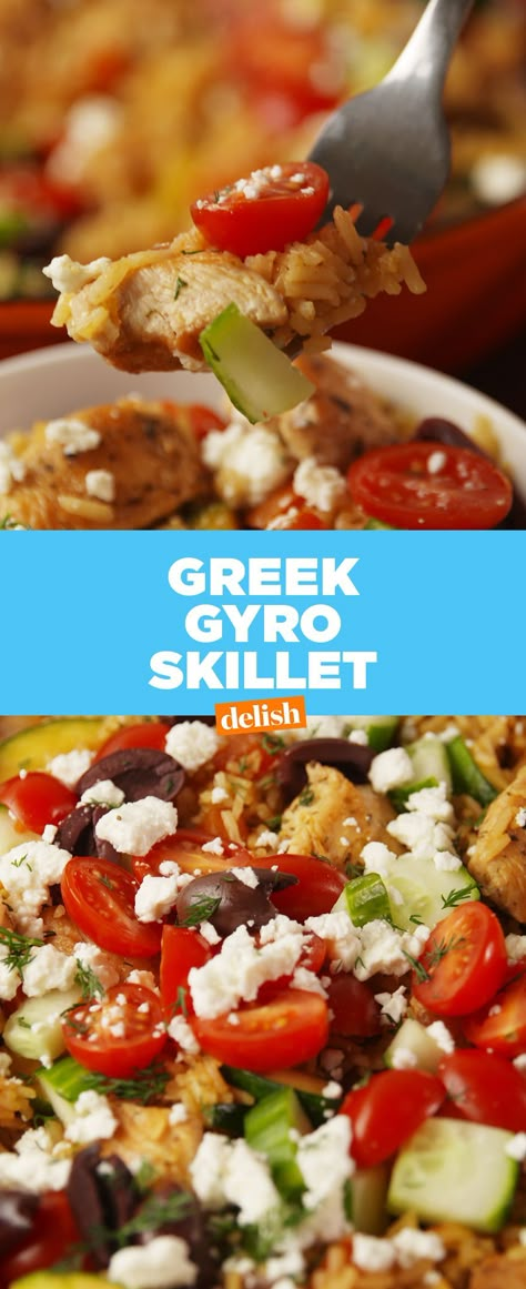 Greek Gyro Skillet Delish Gyro Skillet, Greek Skillet, Greek Gyros, Greek Foods, Greek Cooking, Skillet Dinners, Skillet Meals, Cooked Vegetables, Healthy Eating Tips