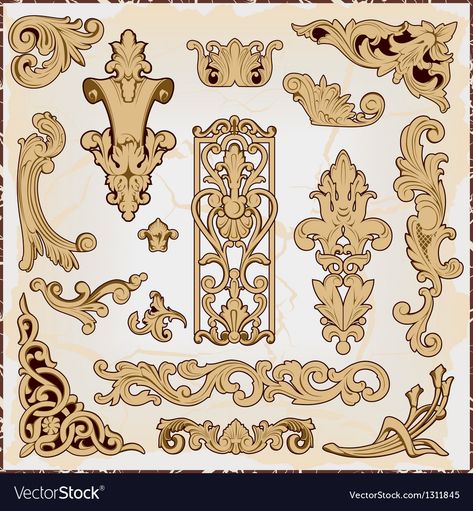 Pattern in rococo style Royalty Free Vector Image Rococo Aesthetic, Rococo Furniture, Rococo Art, French Rococo, Baroque Architecture, Rococo Style, Art Deco Diamond, Celebrity Art, Art Movement