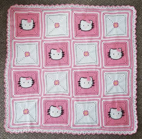 Hello kitty baby blanket Hello Kitty Crochet Granny Square, Hello Kitty Blanket Crochet Pattern, Sanrio Crochet Blanket, Crochet Hello Kitty Blanket, Crochet Hello Kitty Pillow, Hello Kitty Granny Square Pattern, Free Hello Kitty Crochet Patterns, Hello Kitty Crochet Blanket, Hello Kitty Crochet Pattern Free