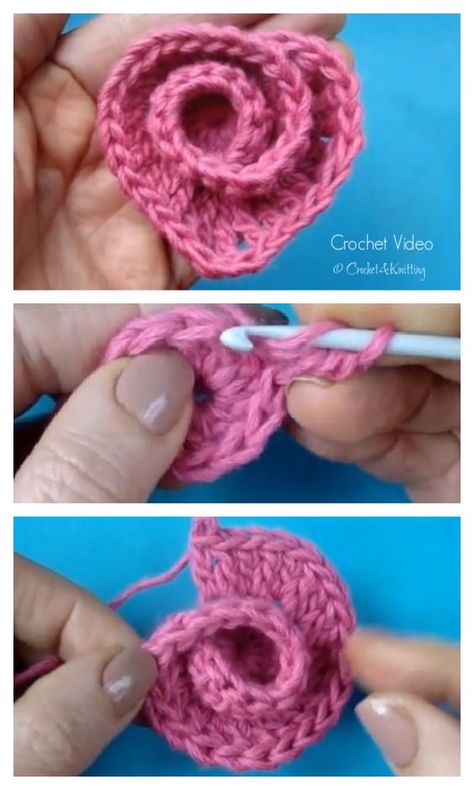 Crochet Heart Rose Free Pattern with Video Tutorial Crochet Heart Free Pattern, Marque-pages Au Crochet, Crochet Puff Flower, Crochet Heart Pattern, Confection Au Crochet, Crochet Flowers Free Pattern, Hat Bag, Valentines Crochet, Form Crochet