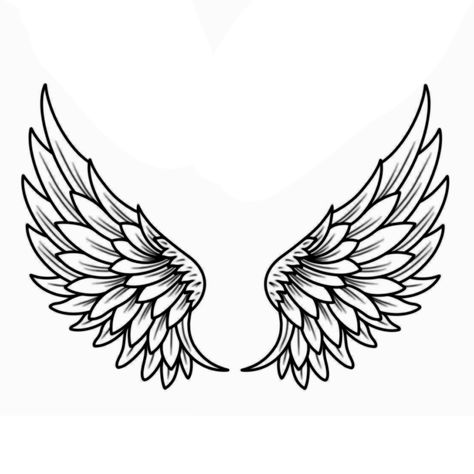 Simple Wings Tattoo Designs, Heart Wings Tattoo Design, Dove Wings Tattoo, Liv Tattoos, Wing Tattoo Stencil, Angel Wing Drawing, Angel Wings Cartoon, Angel Wings Tattoo Stencil, Wings Tattoo On Back