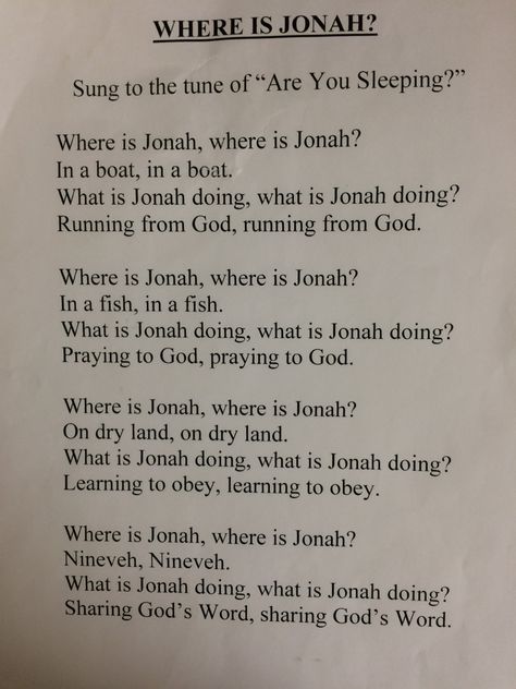 Jonah song Jonah Crafts For Preschoolers, Jonah Preschool Craft, Jonah And The Whale Activities, Sunday School Songs For Preschoolers, Craft For Jonah And The Whale, Jonah Games Sunday School, Jonah Bible Lesson For Kids, Jonah And The Whale Craft, Jonah Bible Story