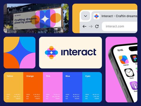 Interact Logo Design by Victor Murea on Dribbble Logo Page Design, Colorful Brand Identity Design, Graphic Design Branding Identity, Bento Design, T Logo Design, Learn Ux Design, Designers Logo, Identity Logo Design, Master Mind