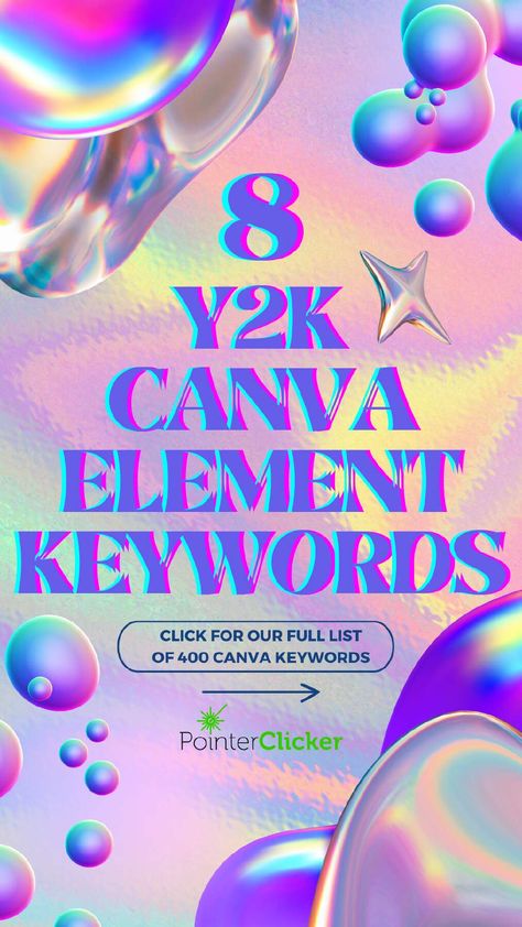 Dive into the Y2K nostalgia with our collection of 8 free Canva element keywords designed to bring those iconic 2000s vibes to your projects! Explore Y2K doodles, drawings, backgrounds, fonts, and more Y2K Canva elements, perfect for adding a retro touch to your graphic design. Want even more Canva element codes and keywords for your design toolkit? Click to access our full list of over 400 Canva element keywords and unleash your creativity. Get ready to take your designs back to the future! Best Free Canva Elements, Graphic Design Creativity, Y2k Fonts Canva Free, Canva Graphics Keywords Free, Y2k Aesthetic Design, Free Elements Canva, 2000 Graphic Design, Canva Codes Free, Y2k Fonts Canva