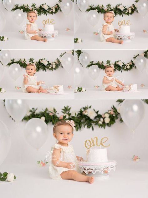 Cake Smash Theme, Baby Birthday Photoshoot, First Birthday Photography, 1st Birthday Party For Girls, Photography Cake, Baby Cake Smash, Smash Cake Girl, 1st Birthday Pictures, 1st Birthday Photoshoot