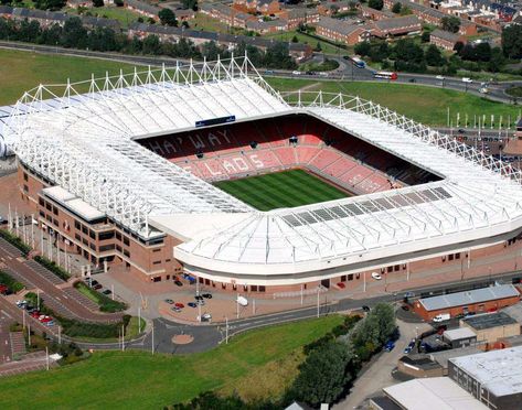 The Stadium of Light is an all-seater stadium, located in the Sunderland, England. It was completed in 1997 at the construction cost of £24 million. It is the eighth-largest English football stadium and the sixth-largest Premier League stadium that has hosted many soccer events for England national football team, England under-20 football team apart from Sunderland games. It is the home stadium of popular English football club Sutherland AFC. English Football Stadiums, Stadium Pics, Soccer Events, Sunderland Football, Sunderland England, Stadium Of Light, England National Football Team, Stadium Art, Sunderland Afc