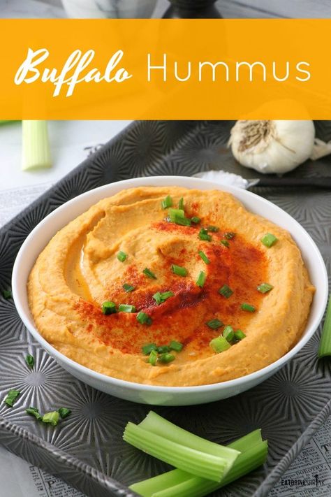 Buffalo Hummus Dip - Labeless Nutrition Buffalo Hummus Recipe, Buffalo Hummus, Hummus Dip, Vegan Living, Buffalo Sauce, Vegan Appetizers, Hummus Recipe, Vegan Dishes, Save Food