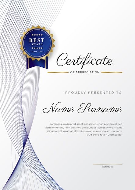 Certificate Of Recognition Design, Certificate Of Achievement Design, Formal Certificate Design, Certificate Design Freepik, Certificate Design Inspiration, Certificate Background Design Blank Blue, Certificate Layout, Cream Poster, Lottery Tips