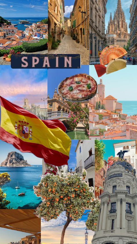 Spain Collage, Spain Aesthetic, Art Collage Wall, Travel Board, Madrid Spain, Metropolis, Travel Aesthetic, Wall Collage, Collage Art